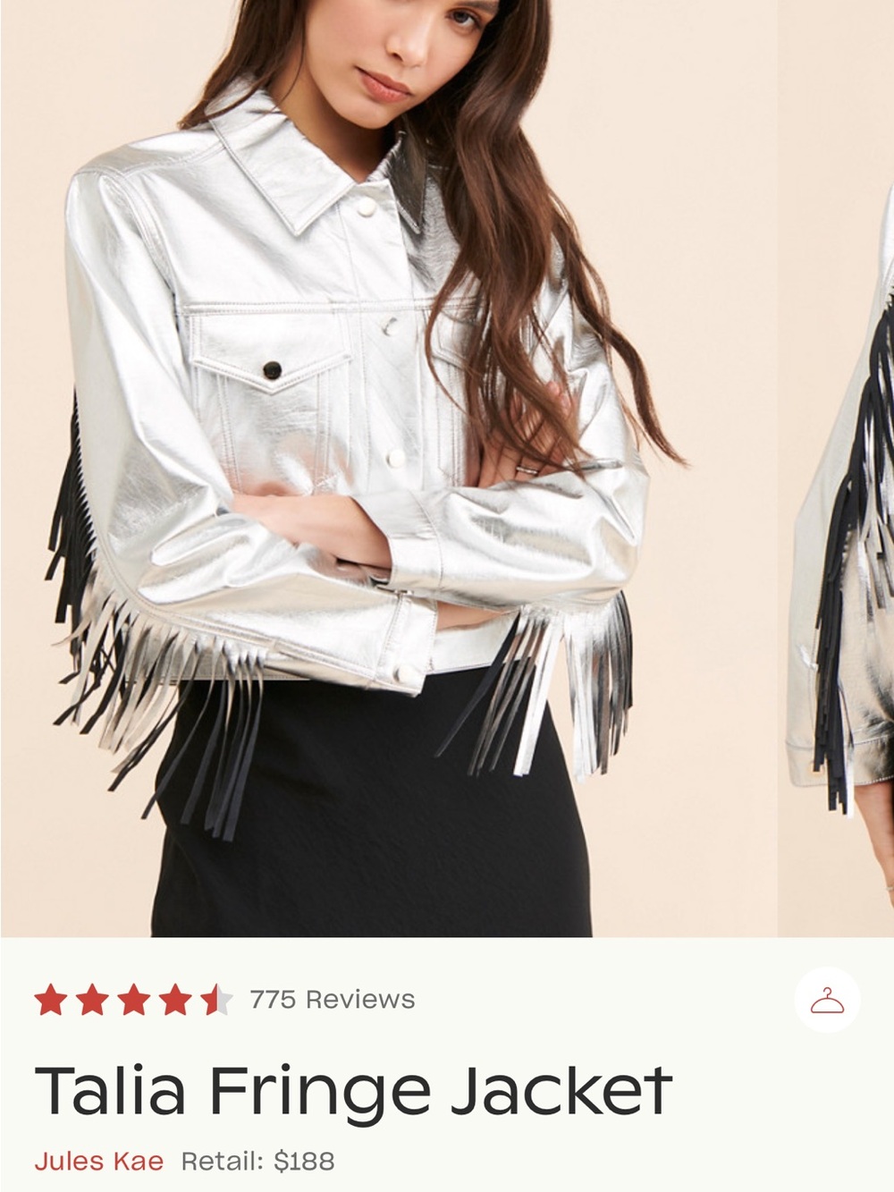 Jules Kae Talia Fringe Silver Metallic Fringe Cropped Jacket - Picture 2 of 8